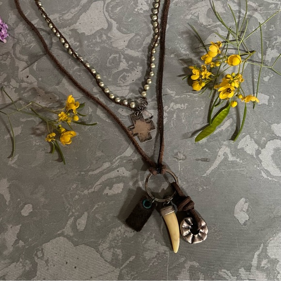 Leather Adjustable Necklace with Boho Charms - Picture 6 of 14